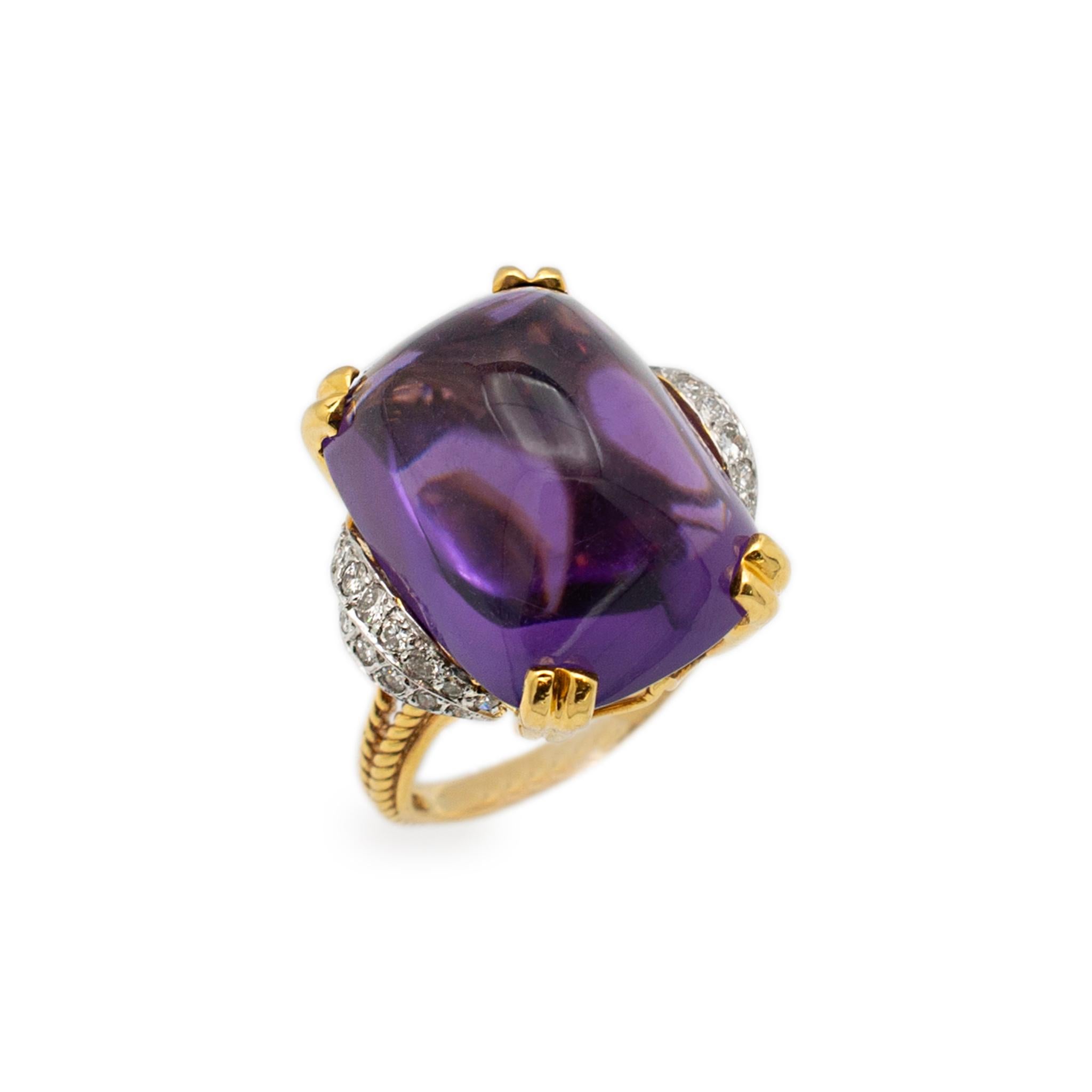 Gender: Ladies

Metal Type: 14K Yellow & White Gold

Size: 7

Shank maximum width: 3.85mm

Weight: 11.30 grams

Ladies 14K white & yellow gold diamond and amethyst cocktail vintage birthstone ring with a half round shank.

Pre-owned in excellent