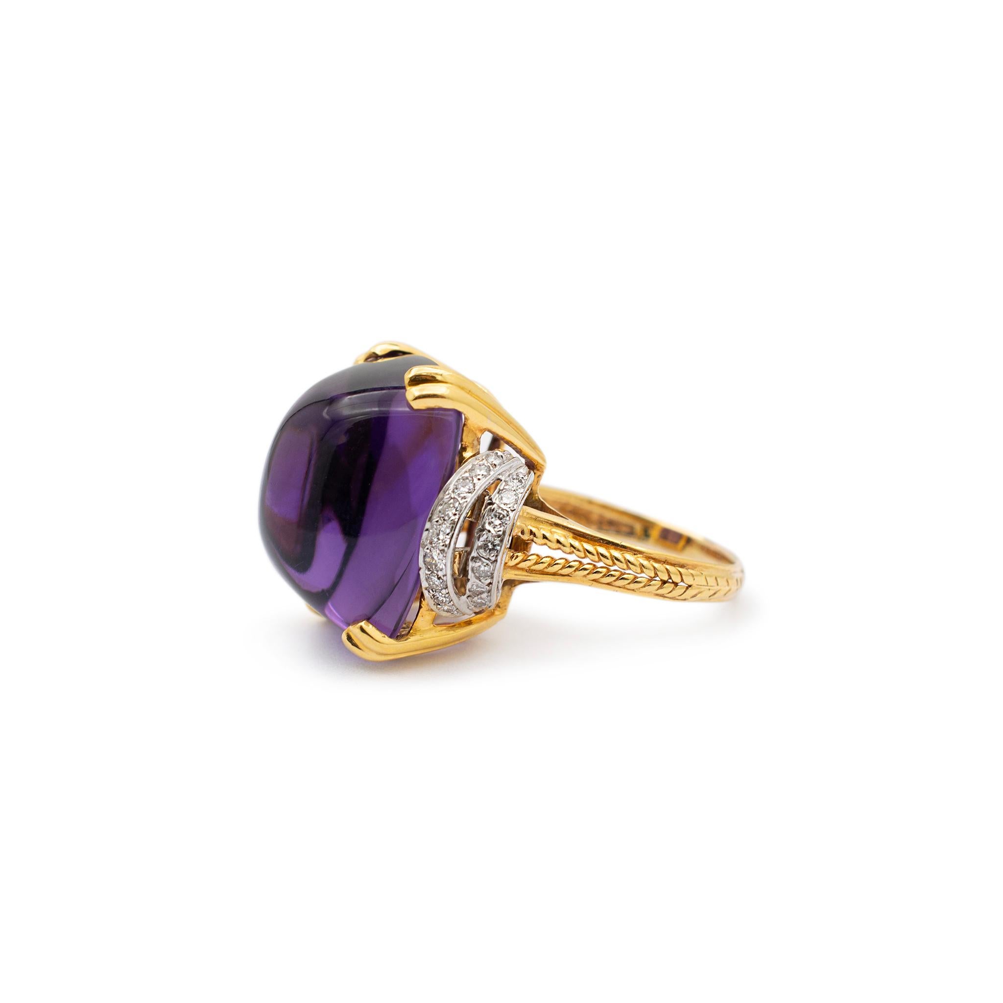 Ladies 14K Yellow & White Gold Amethyst Diamond Cocktail Ring In Excellent Condition For Sale In Houston, TX