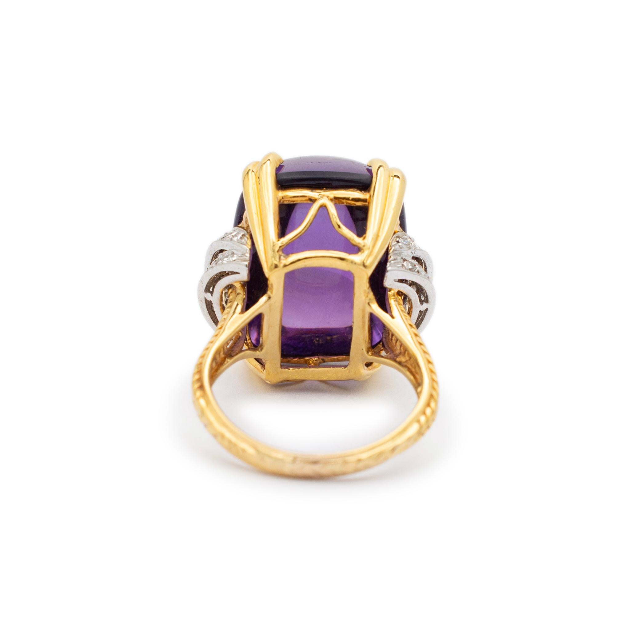 Women's Ladies 14K Yellow & White Gold Amethyst Diamond Cocktail Ring For Sale