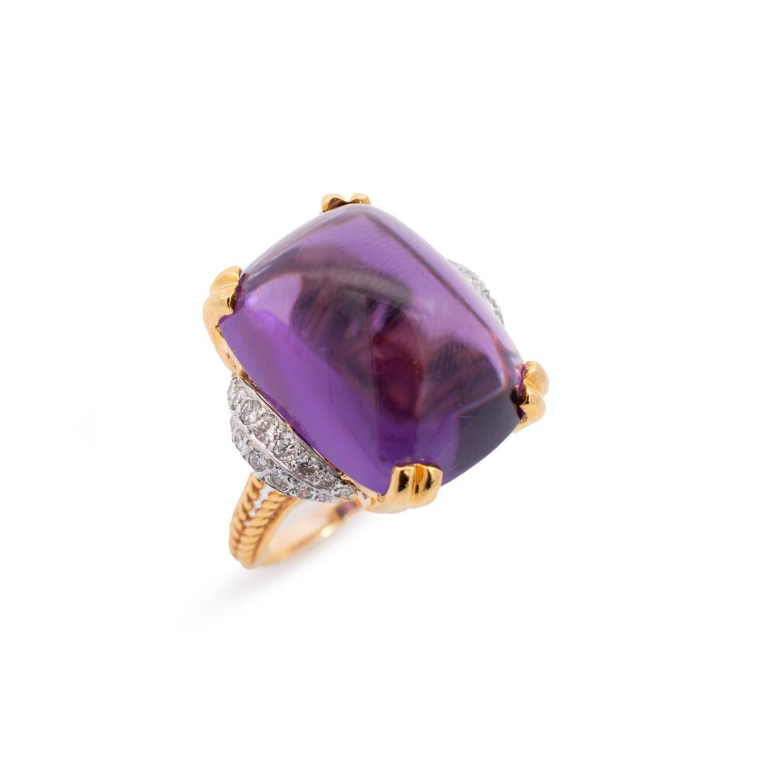 Ladies 14K Yellow & White Gold Amethyst Diamond Cocktail Ring For Sale 2