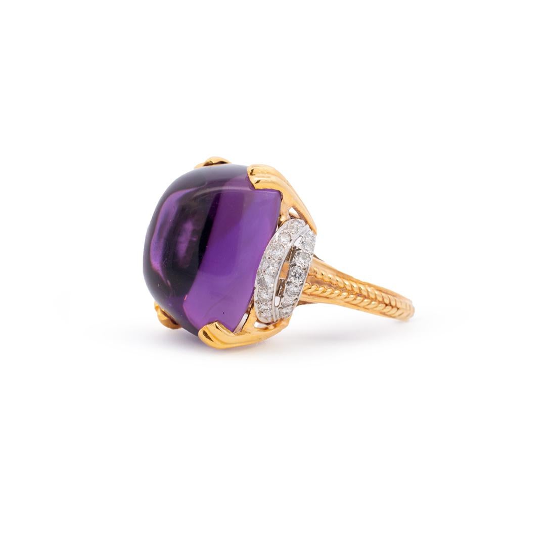 Ladies 14K Yellow & White Gold Amethyst Diamond Cocktail Ring For Sale 3