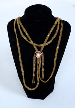 Ladies 14KT Bi-Color Gold Mesh Pocket Watch Chain or Necklace, Victorian 19th c