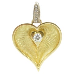 Ladies 18 Carat Yellow Gold Diamond Heart Pendant with Detachable Enhancer