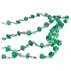 Ladies 18 Karat Diamond and Emerald Long Beaded Chain Necklace 28.32 Carat