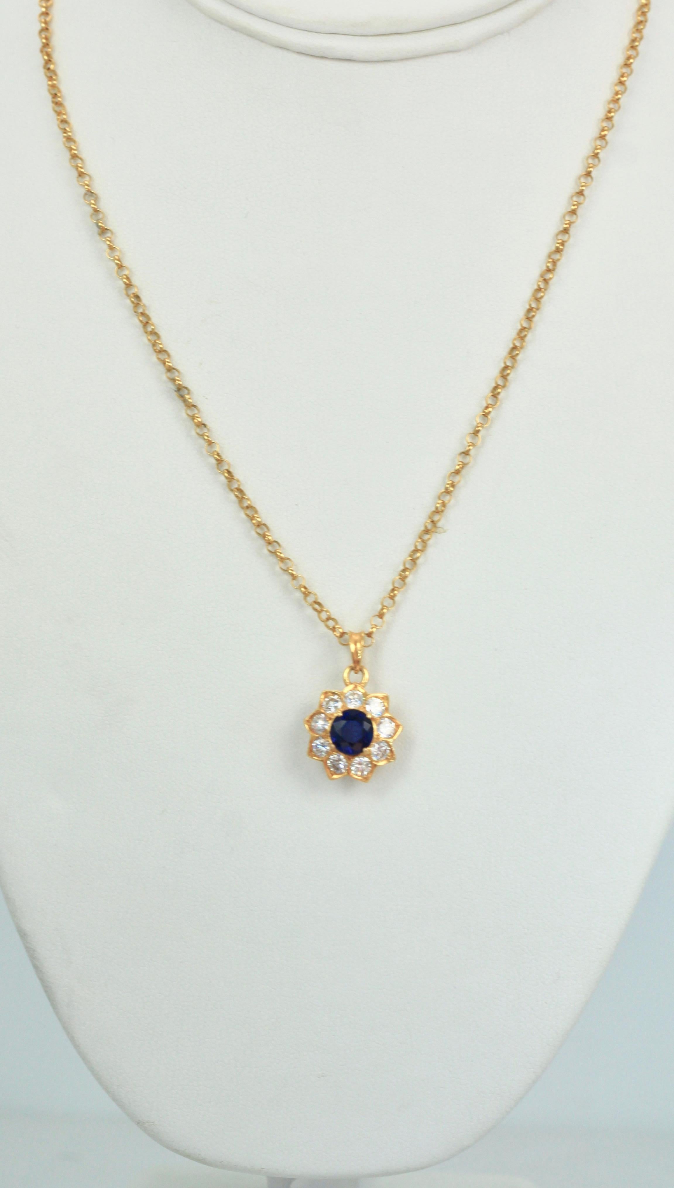 Ladies 18 Karat Gold Diamond Sapphire Pendant 2.50 Carat In Excellent Condition In North Hollywood, CA