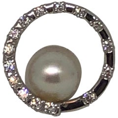 Ladies 18 Karat White Gold Pearl and Diamond Pendant Slide by Tasaki Pearls