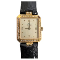 Ladies 18 Karat Yellow Gold & Diamond Omega Wrist Watch & Original Box