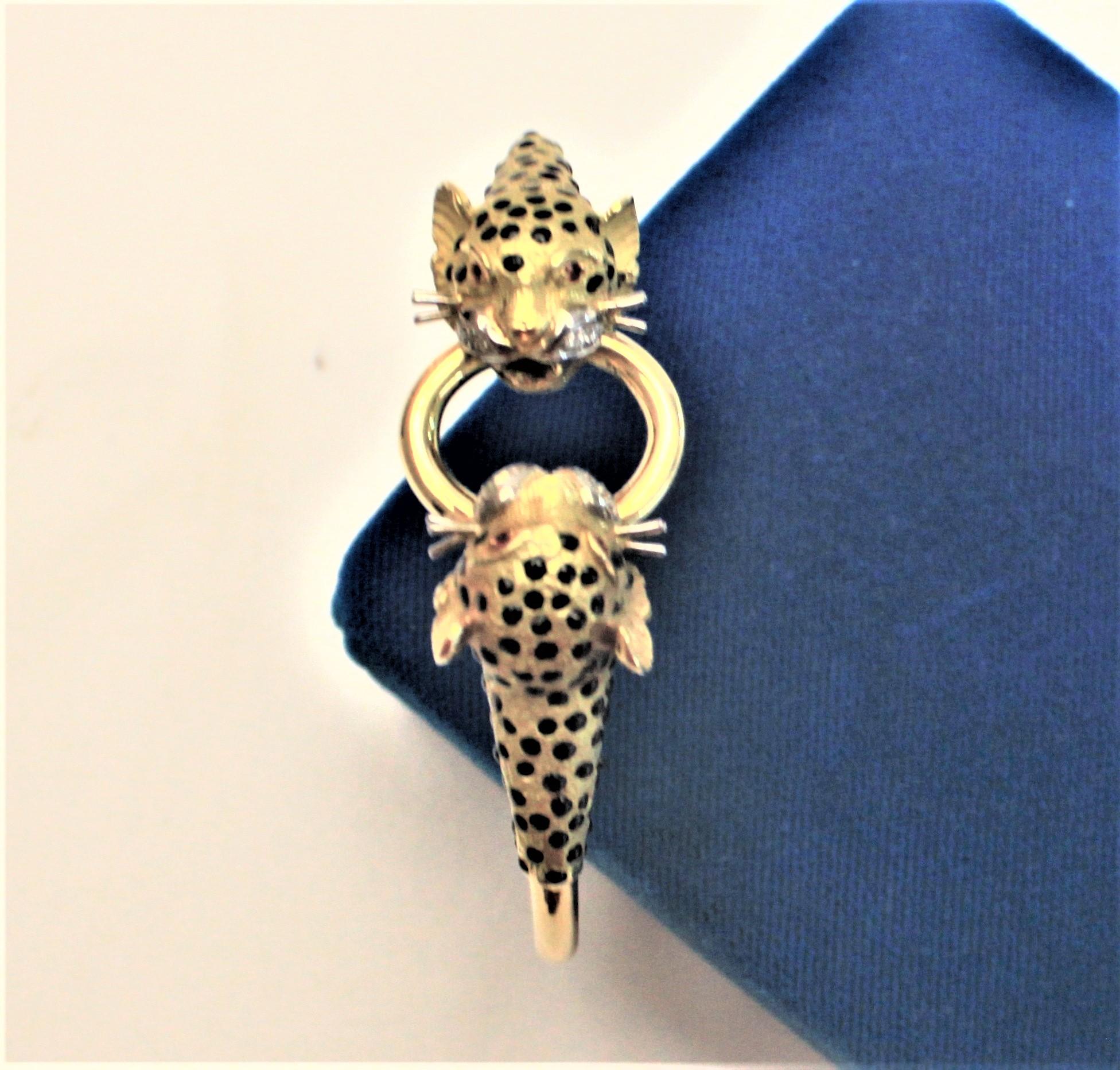 20th Century Ladies 18-Karat Yellow Gold Figural Cheetah Cuff Bracelet with Diamond Accents