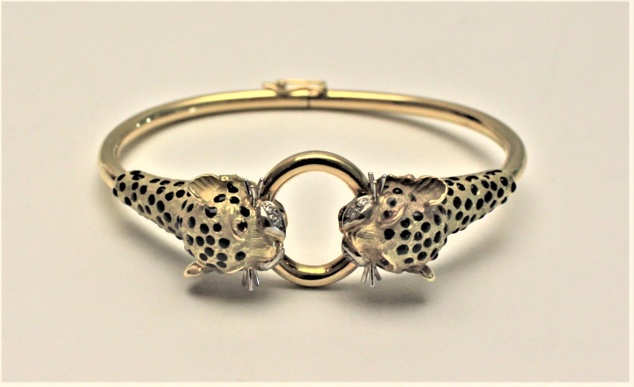 American Ladies 18-Karat Yellow Gold Figural Cheetah Cuff Bracelet with Diamond Accents