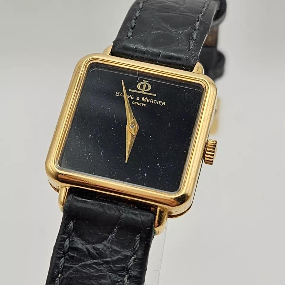 Ladies 18ct Wristwatch by Baume & Mercier Black Onyx Dial
The watch is a 18K yellow gold watch model 38339  It has a black Onyx face. 
The case measures approximately 23 mm. . it is running very well and keeping good time. The Onyx is in very good
