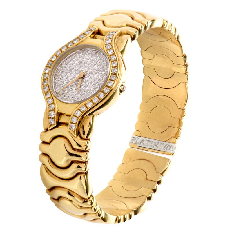Ladies 18k Gold and  Platinum Diamond  Cuff Watch In Excellent Condition In Miami, FL