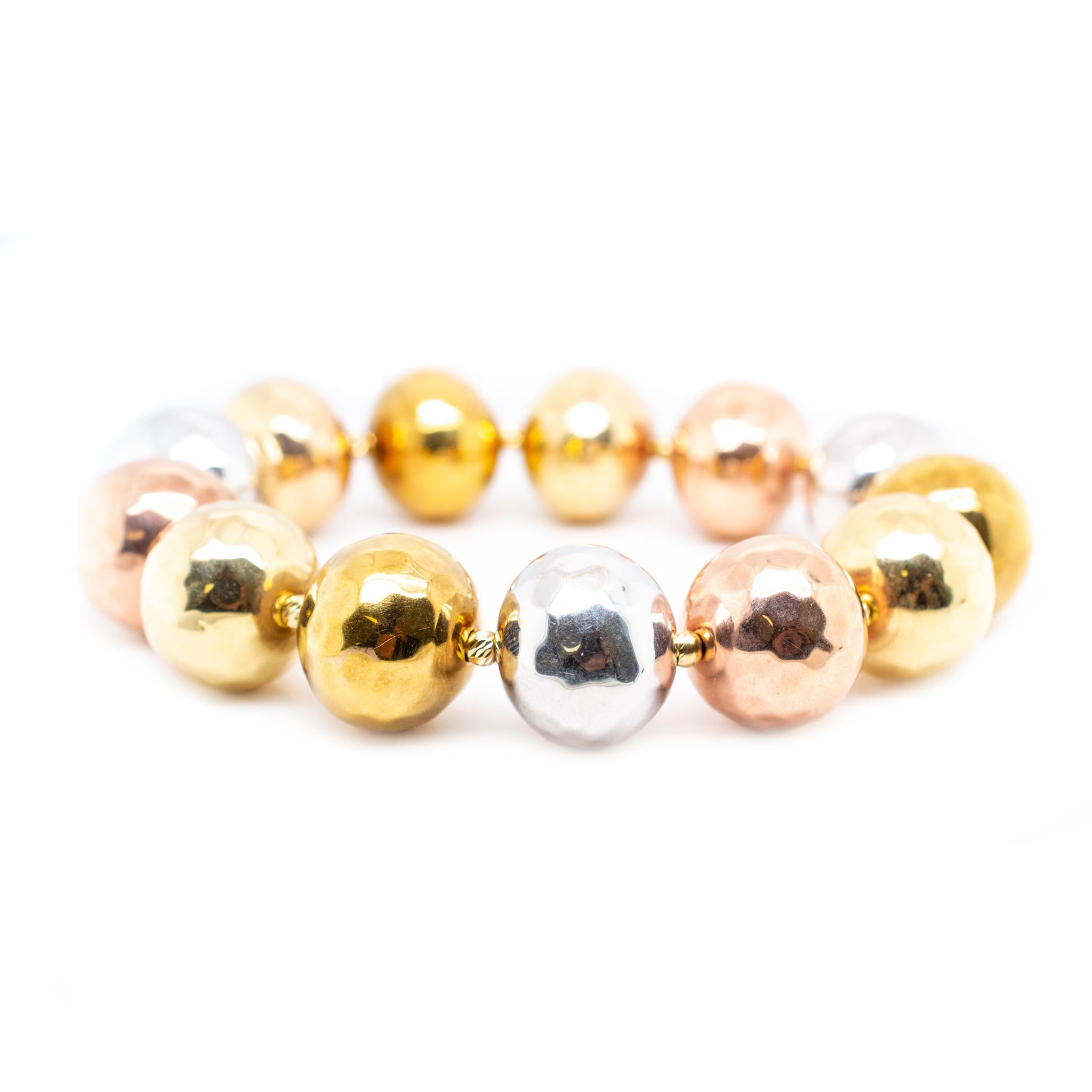 Damen 18 Karat Gold Tricolor Perlen-Kugelarmband im Zustand „Hervorragend“ in Houston, TX