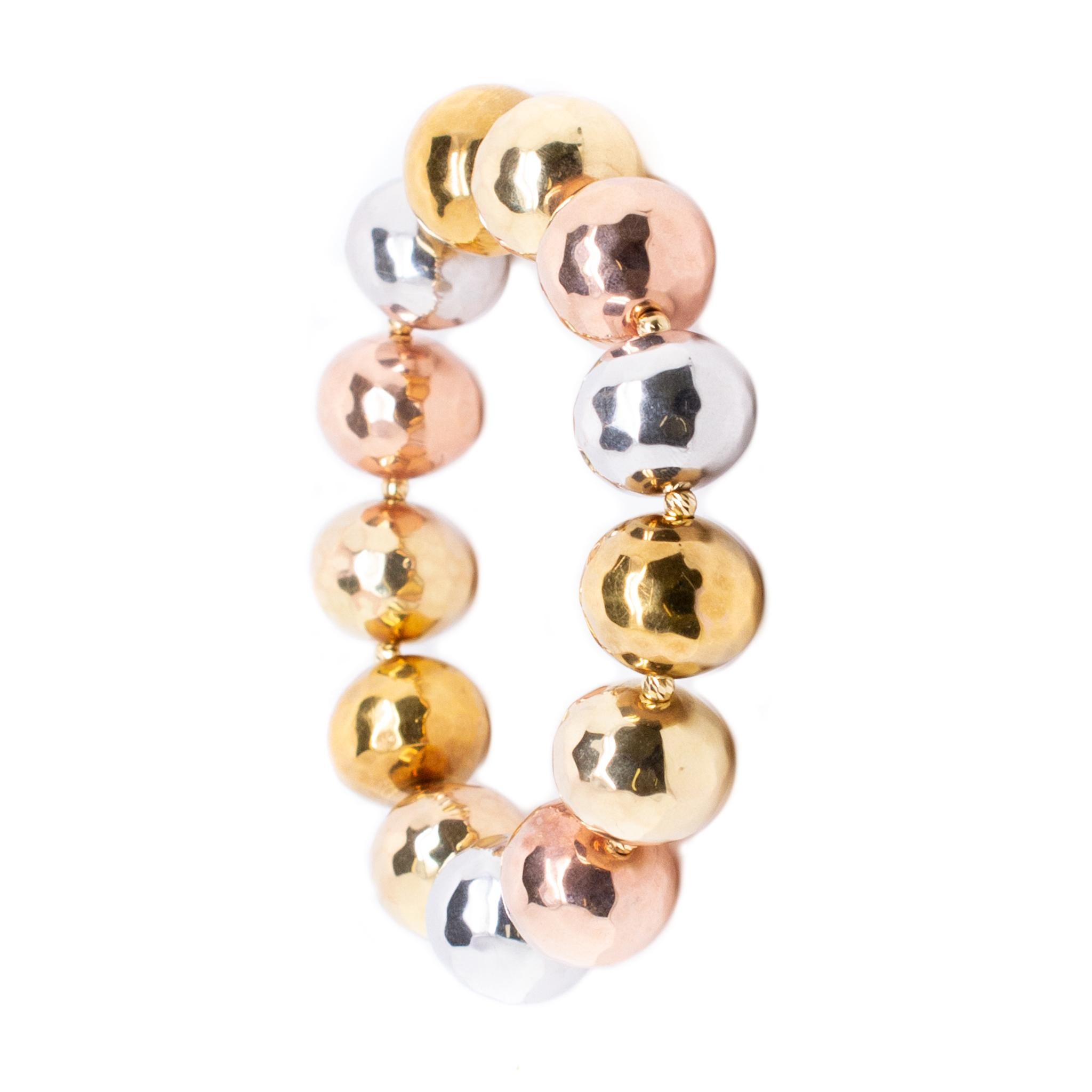 Ladies 18K Gold Tricolor Bead Ball Bracelet In Excellent Condition For Sale In Houston, TX