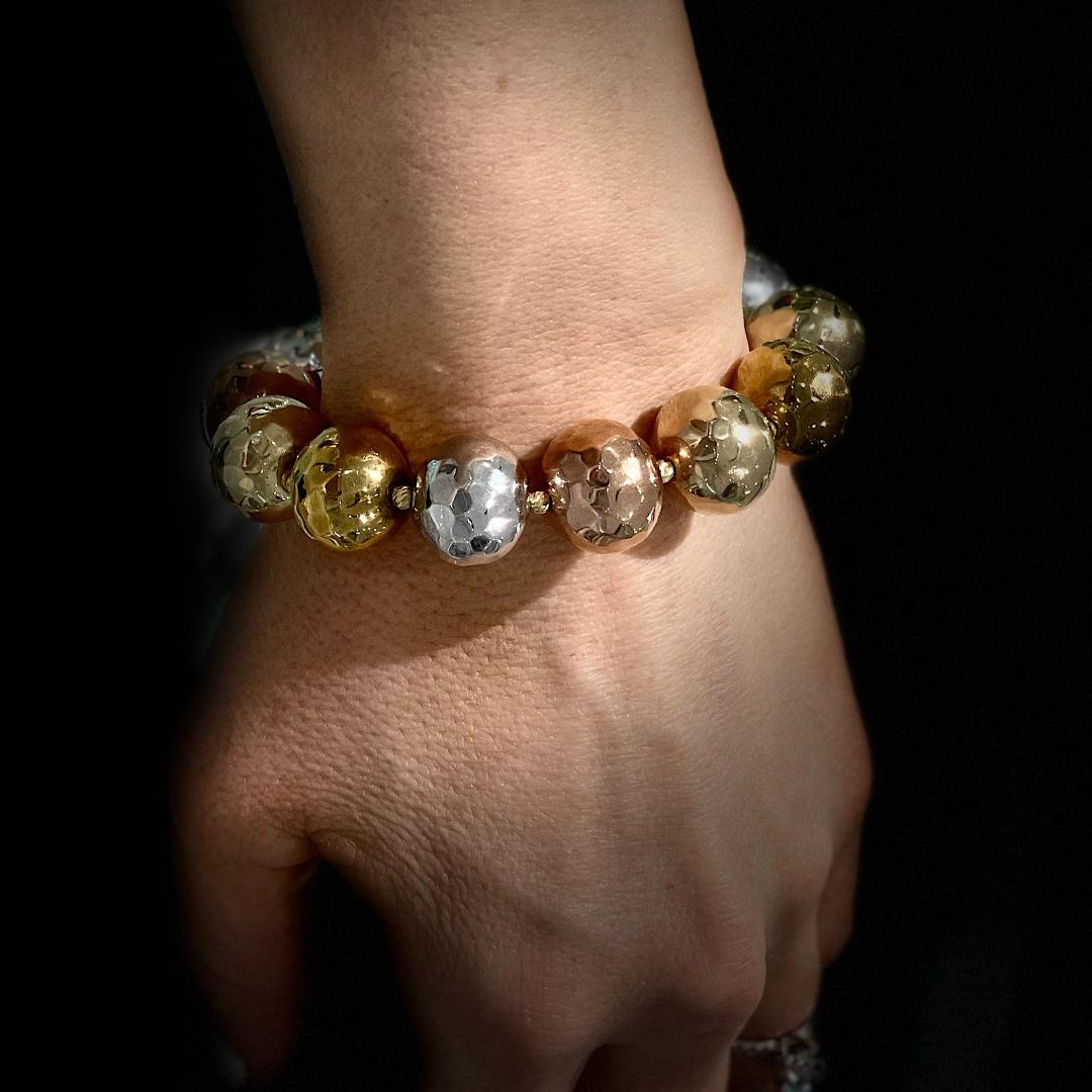 Damen 18 Karat Gold Tricolor Perlen-Kugelarmband 5
