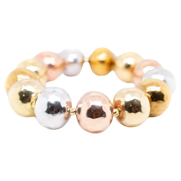 Ladies 18K Gold Tricolor Bead Ball Bracelet For Sale at 1stDibs