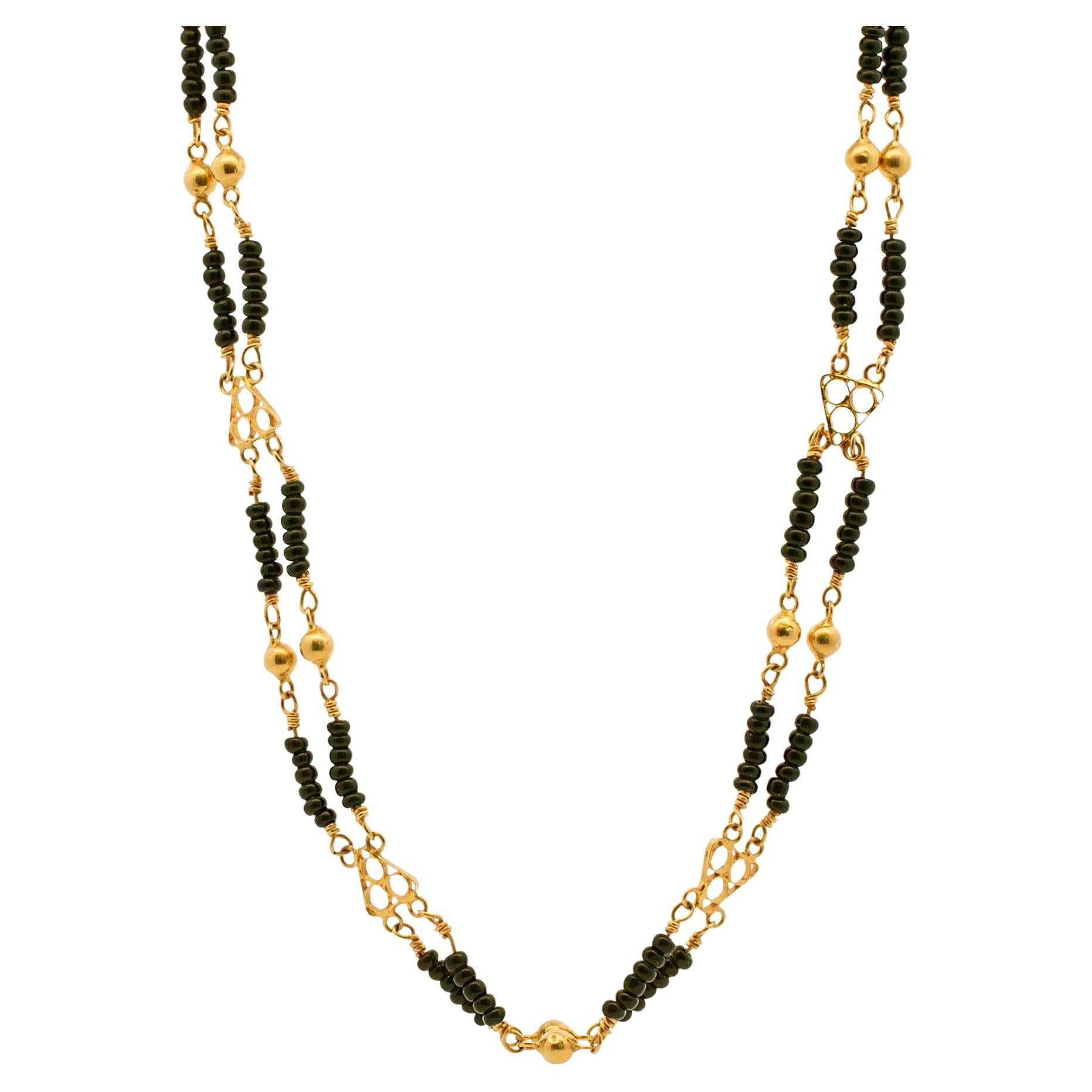 Ladies Vintage Natural Pearl Beads Cocktail Chain Necklace With 14K ...
