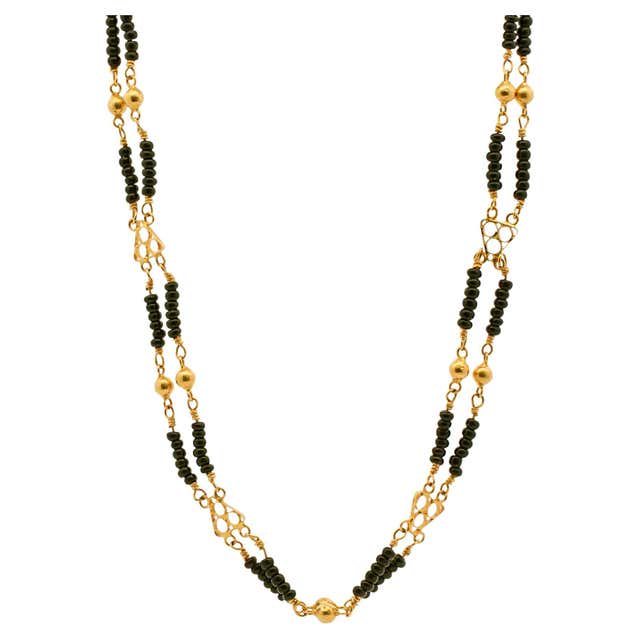 Ladies Vintage Natural Pearl Beads Cocktail Chain Necklace With 14K ...