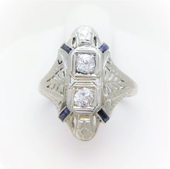 Ladies’ 18k Late Victorian “Shield Ring” with Sapphires and Old Mine-cut Diamond
