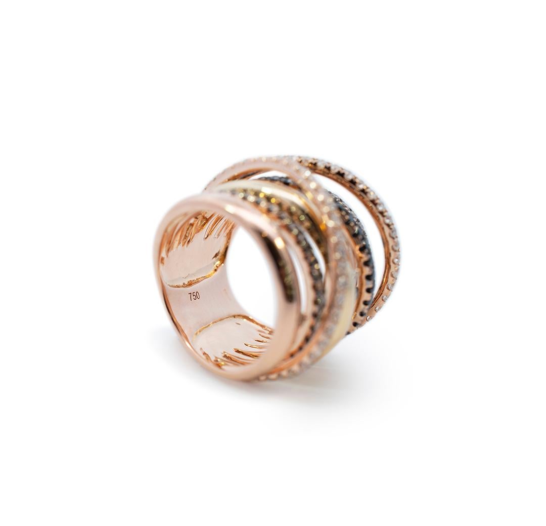 Damen 18k Rose Gold 3,87ct von Weiß Schwarz und Schokolade Diamanten Crossover Ring 1