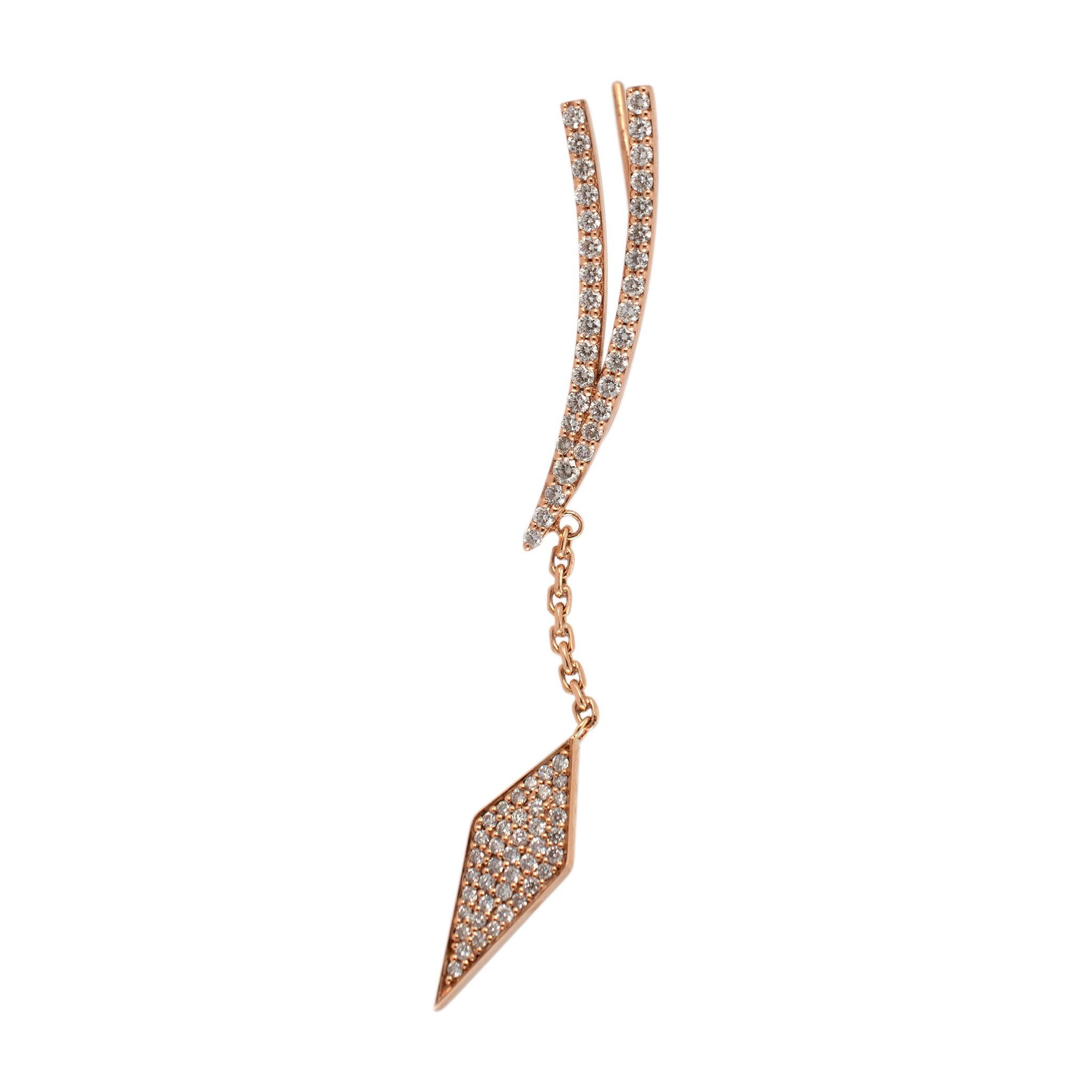 Round Cut Ladies 18K Rose Gold Kite Shaped Pave Diamond Dangle Earrings