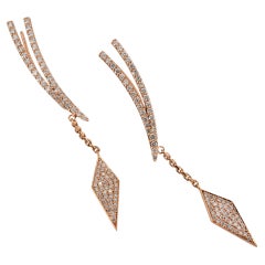 Ladies 18K Rose Gold Kite Shaped Pave Diamond Dangle Earrings