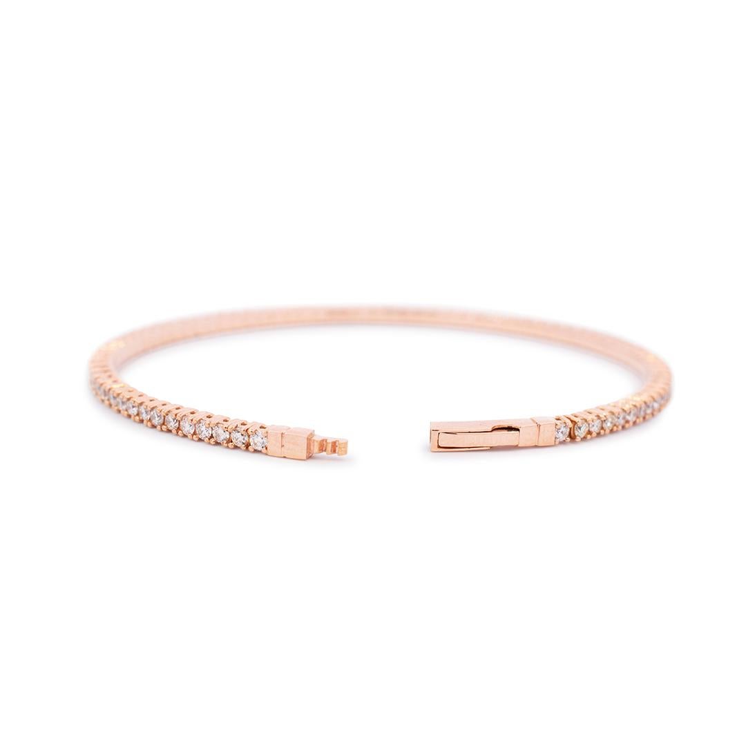 Taille ronde Bracelet tennis souple en or rose 18 carats avec diamants naturels, pour femmes (2,33 ct. pt.) en vente