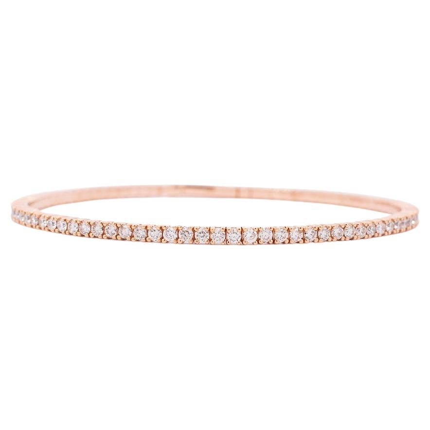 Ladies 18k Rose Gold Natural Diamonds Flexible Tennis Bracelet Bangle 2.33ctw For Sale