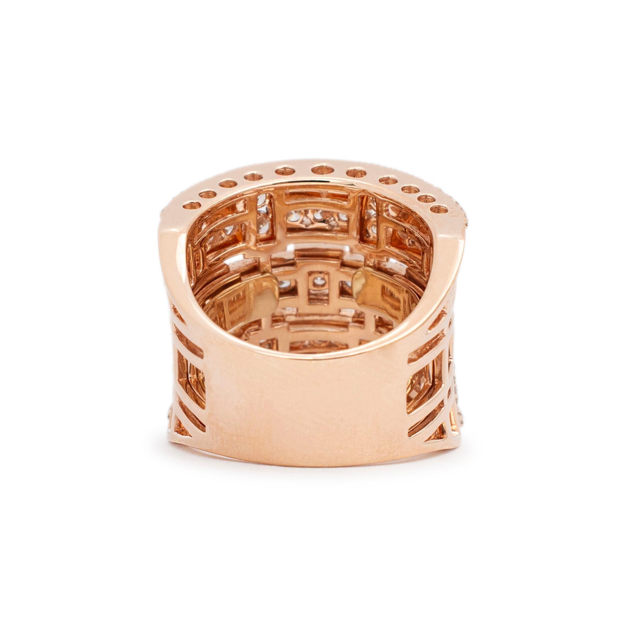 Women's Ladies 18K Rose Gold Three Row Cluster Diamond Cocktail Ring For Sale