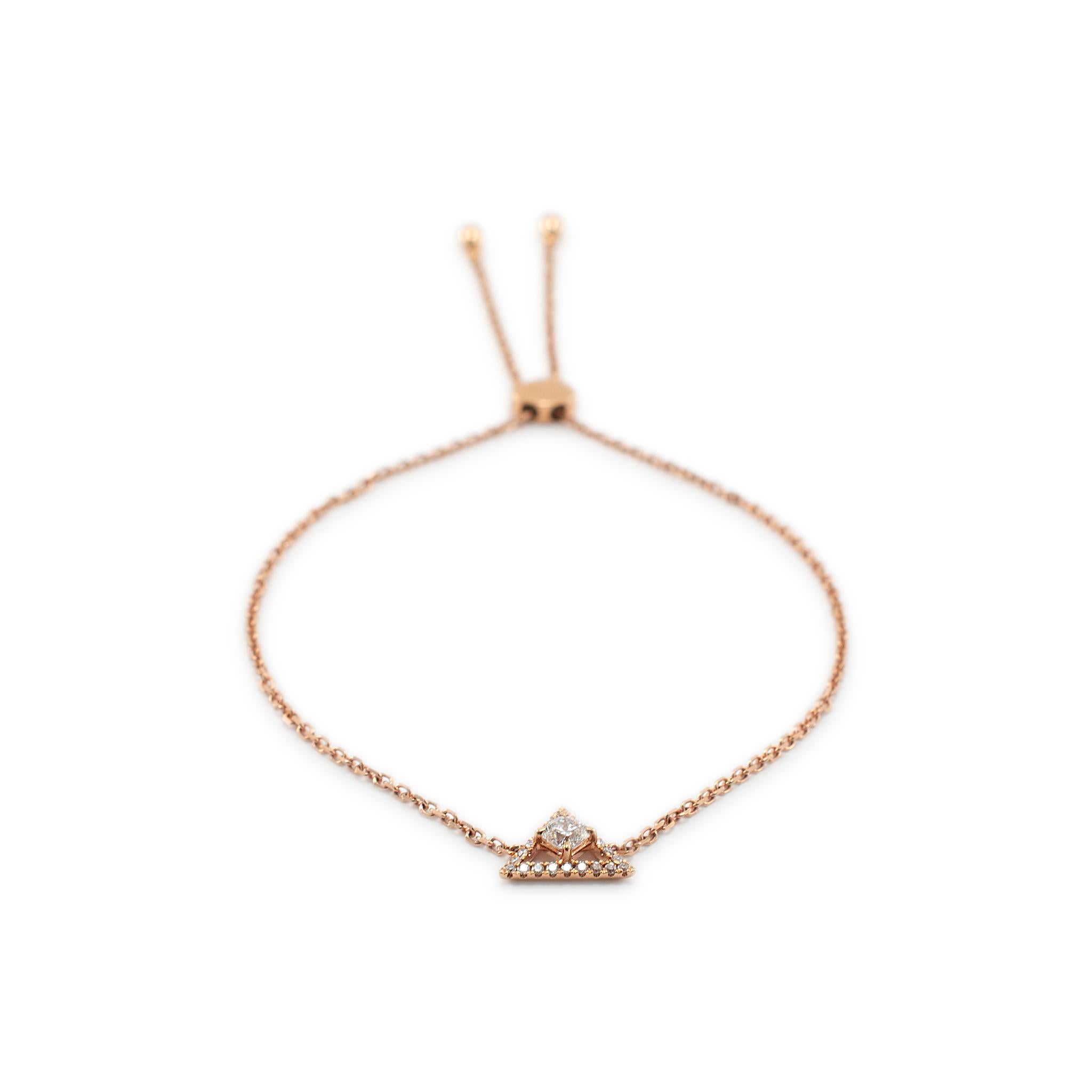 Ladies 18K Rose Gold Triangle Pave Diamond Verstellbares Bolo Link Armbänder (Carréeschliff)