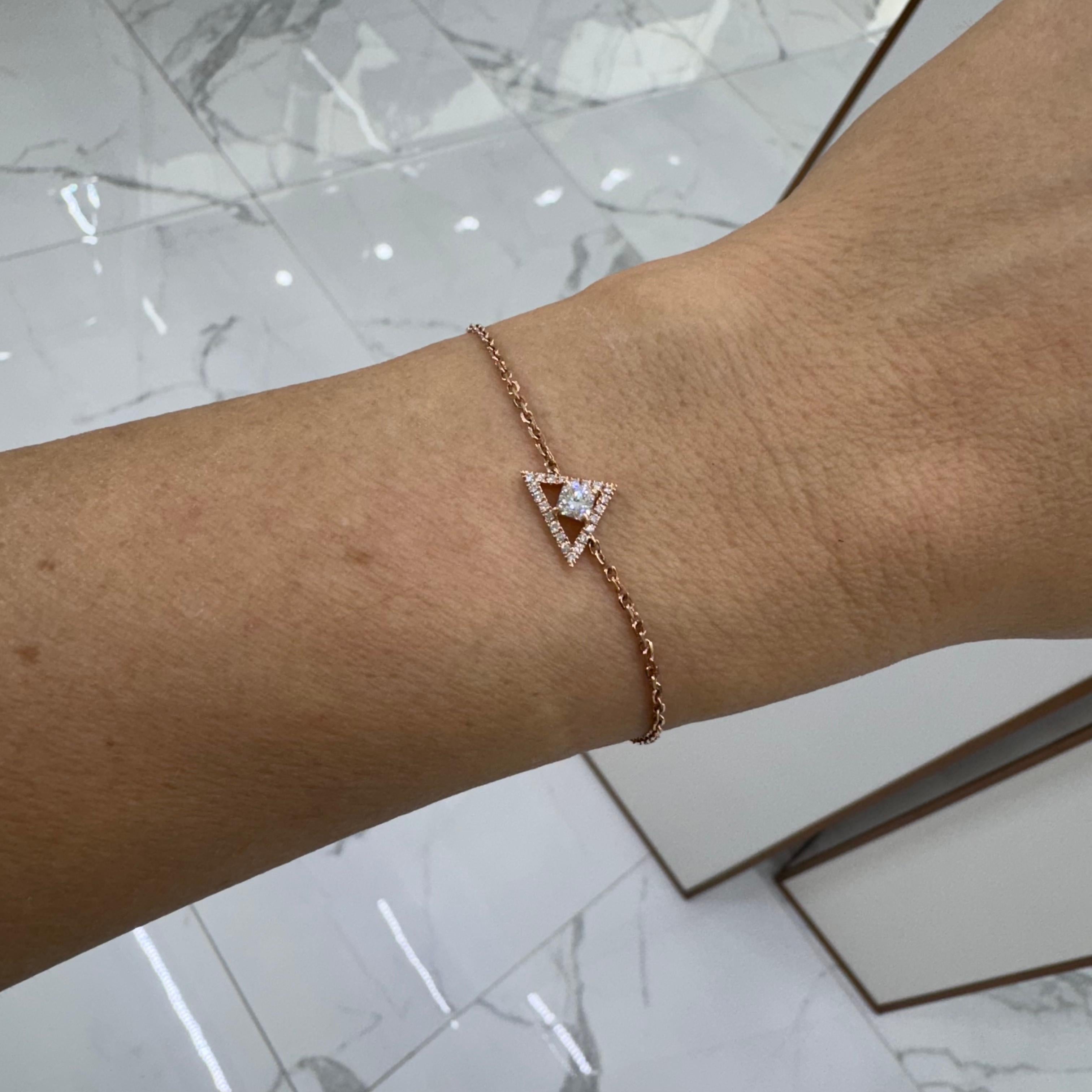 Ladies 18K Rose Gold Triangle Pave Diamond Verstellbares Bolo Link Armbänder 1
