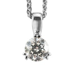 Ladies 18K White and Yellow Gold 0.72ct Round Diamond Solitaire Pendant Necklace