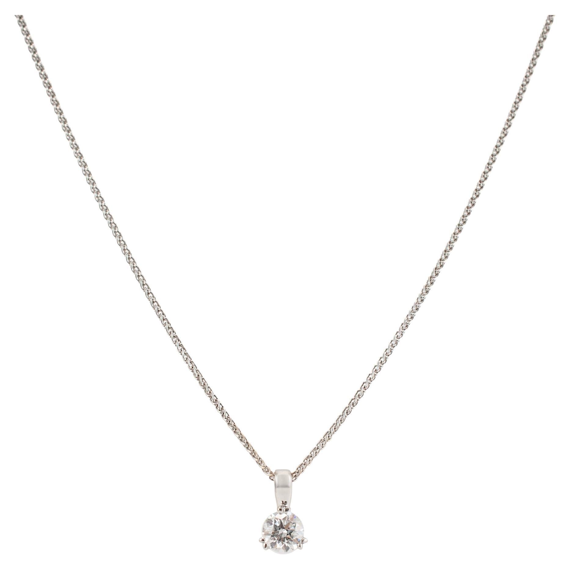 Ladies 18K White and Yellow Gold 0.72ct Round Diamond Solitaire Pendant Necklace