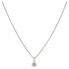 Ladies 18K White and Yellow Gold 0.72ct Round Diamond Solitaire Pendant Necklace