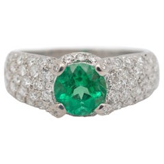 Ladies 18K White Gold 1.28CT. Emerald Pave Diamond Cocktail Ring