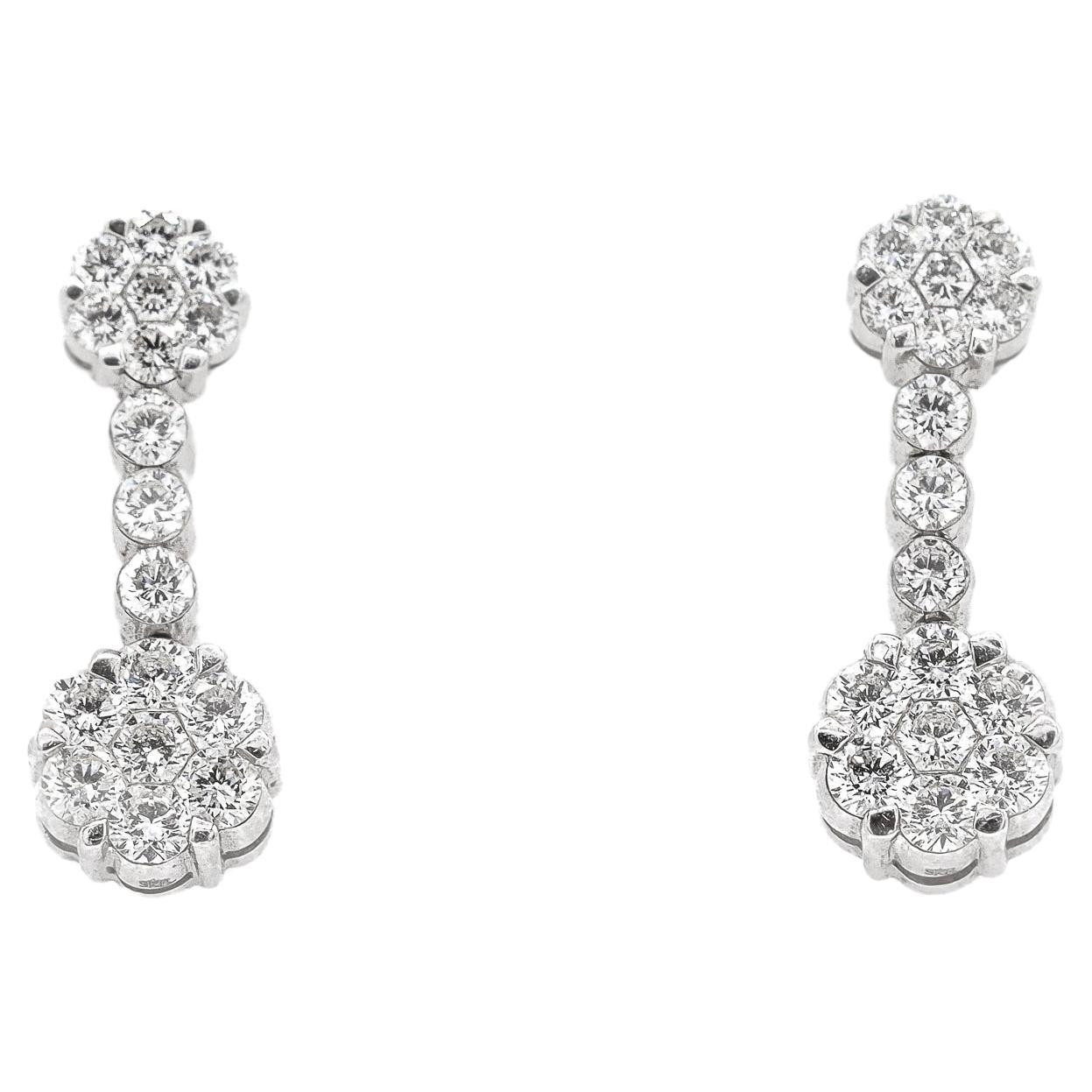 Ladies 18K White Gold 1.62 Ct Invisible Diamond Hanging Dangle Earrings For Sale