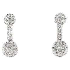 Ladies 18K White Gold 1.62 Ct Invisible Diamond Hanging Dangle Earrings