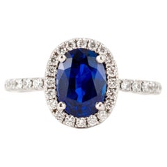 Ladies 18K White Gold 2.16ctw Gia Sri Lanka Sapphire Halo Diamond Cocktail Ring
