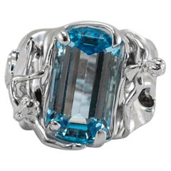 Ladies 18K White Gold 7.44ct Blue Topaz Gothic Cocktail Cuff Ring