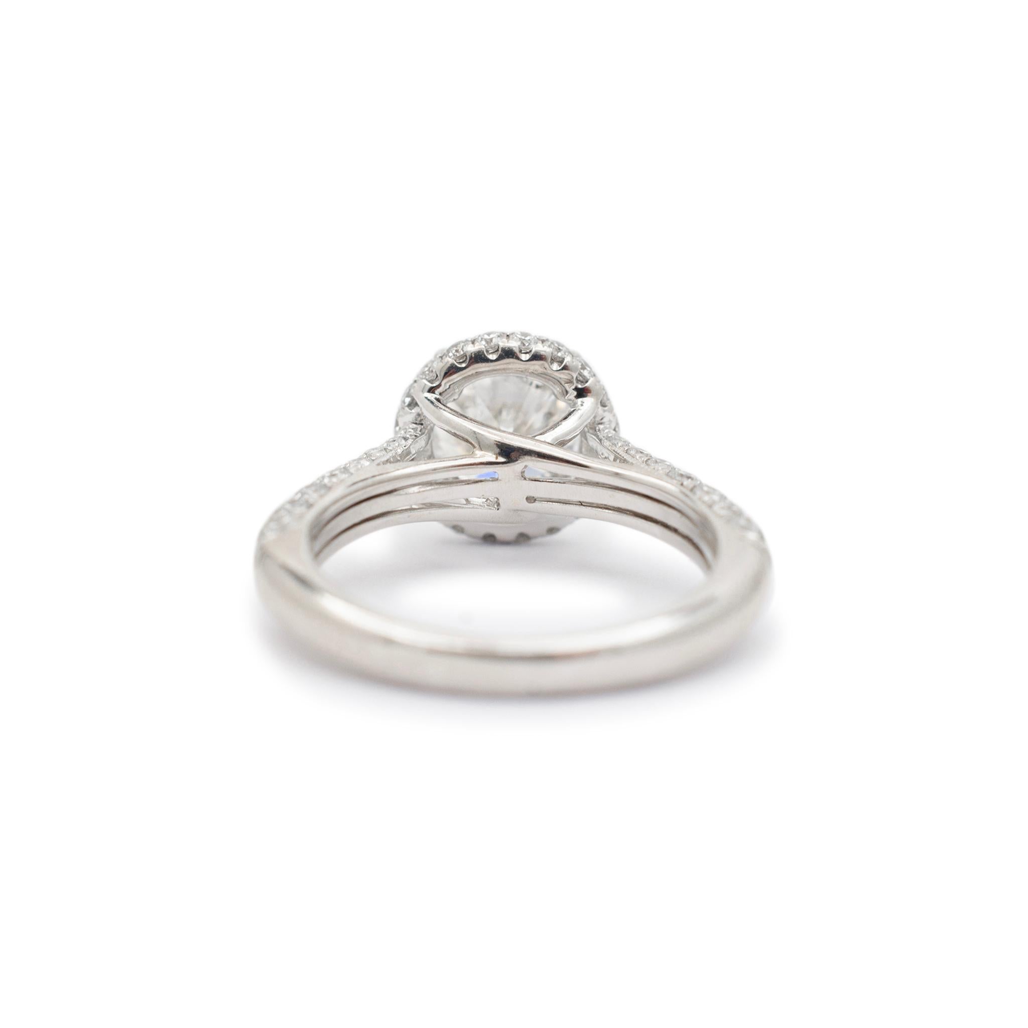 Donna Anello di fidanzamento con diamante a forma di aureola in oro bianco da donna (18 carati) in vendita