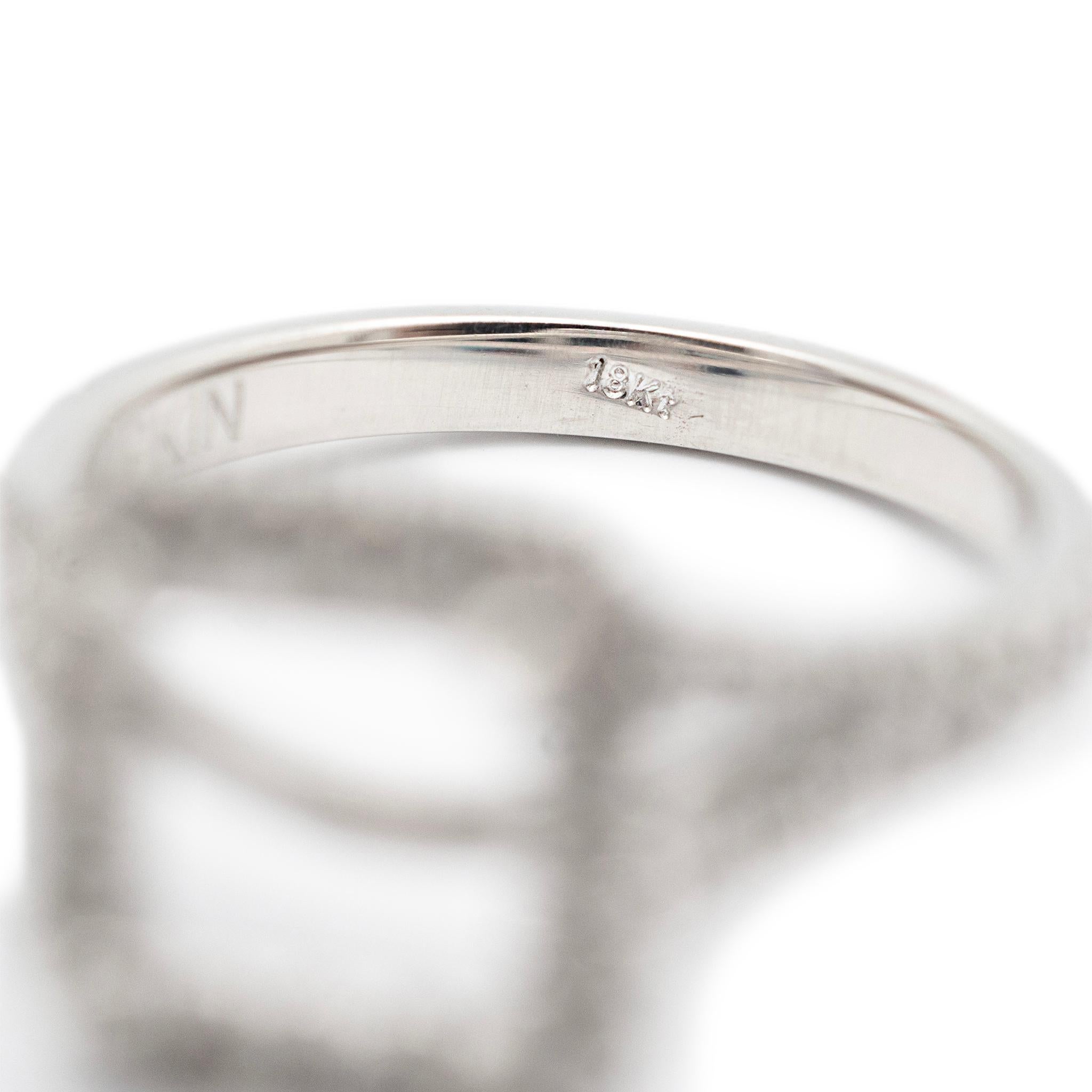 Ladies 18K White Gold Accented Halo Diamond Square Semi Mount Engagement Ring For Sale 1