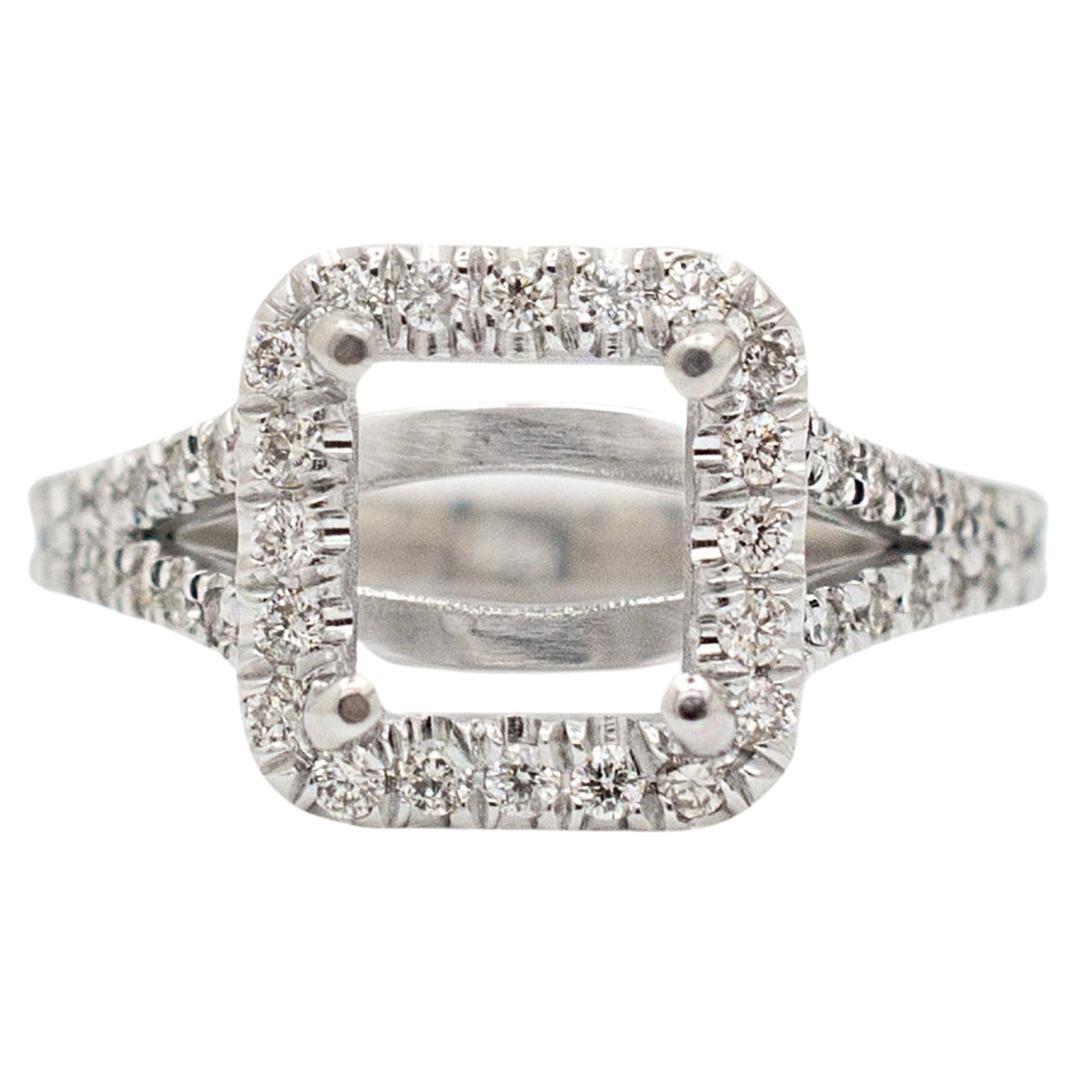 Ladies 18K White Gold Accented Halo Diamond Square Semi Mount Engagement Ring