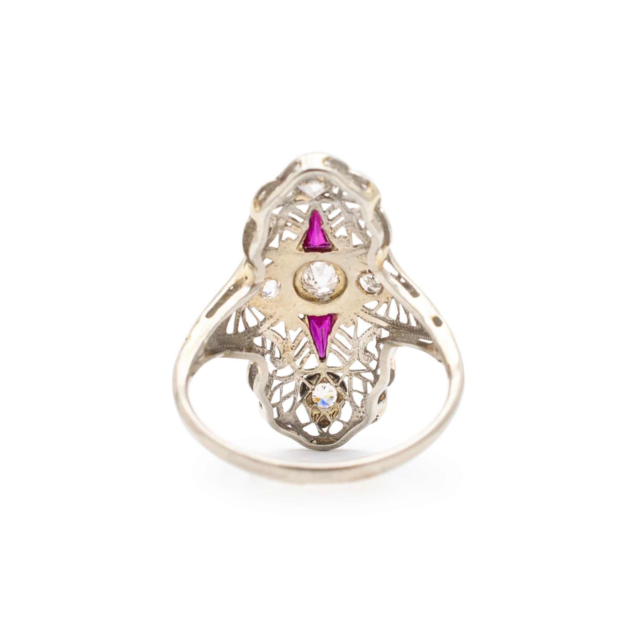 Women's Ladies 18K White Gold Antique Art Deco Diamond Pink Sapphires Cocktail Ring