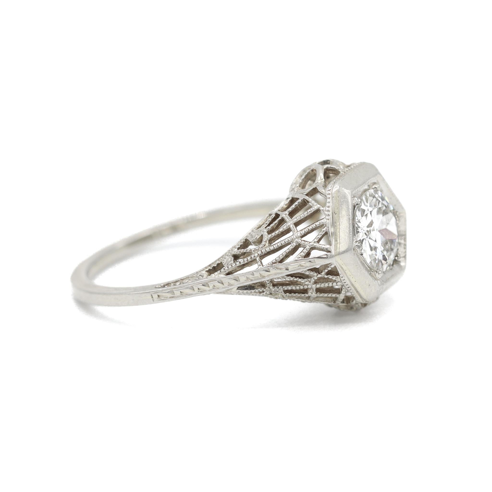 Old European Cut Ladies 18K White Gold Art Deco Diamond Engagement Ring