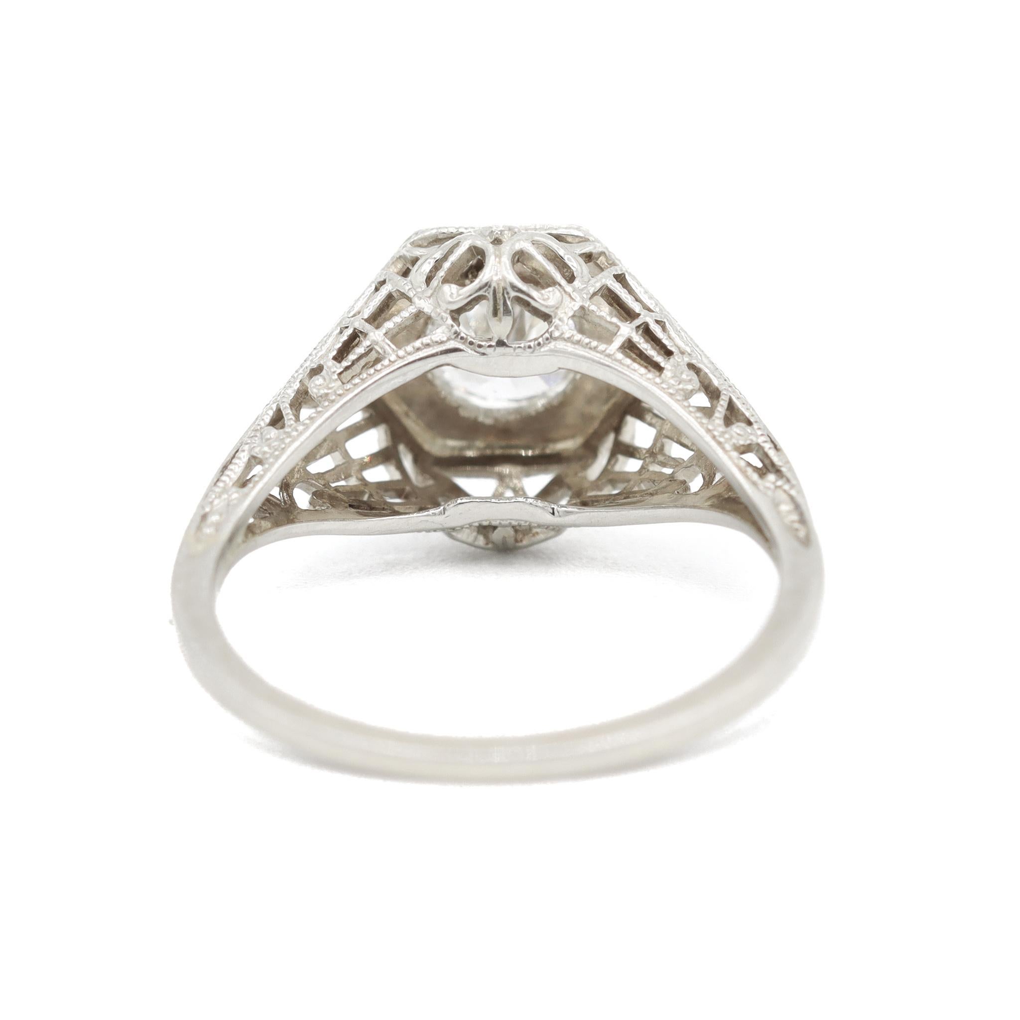 Women's Ladies 18K White Gold Art Deco Diamond Engagement Ring