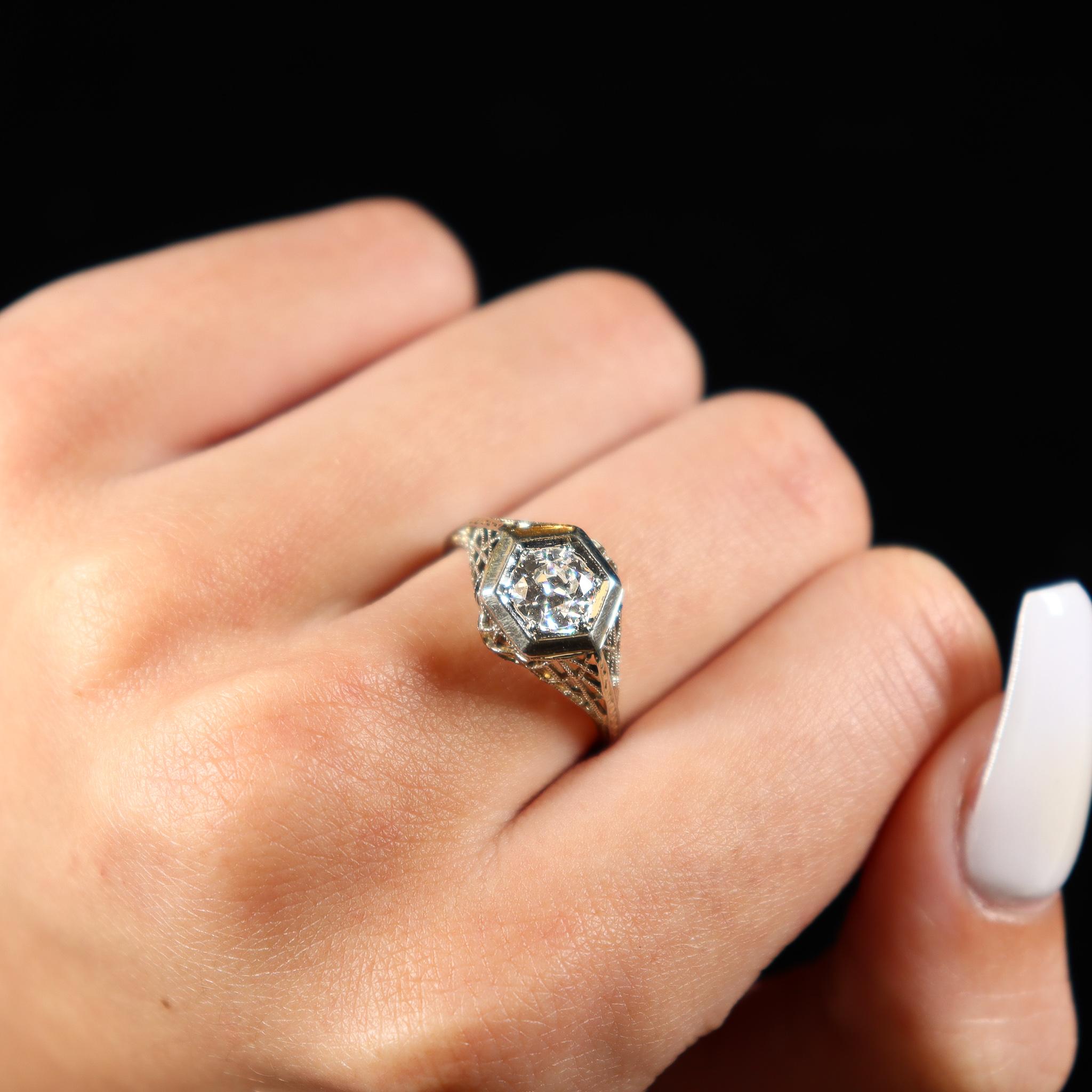 Ladies 18K White Gold Art Deco Diamond Engagement Ring 1