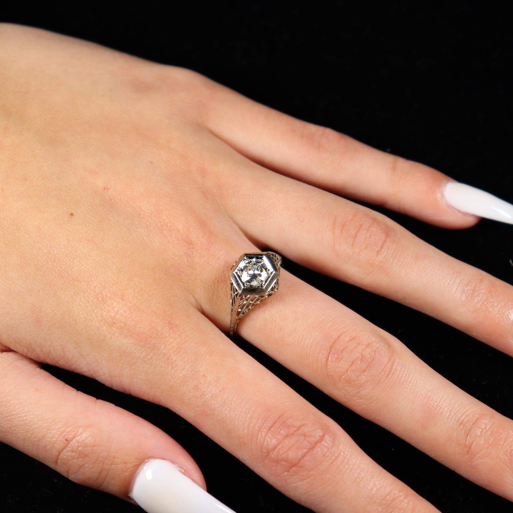 Ladies 18K White Gold Art Deco Diamond Engagement Ring 2