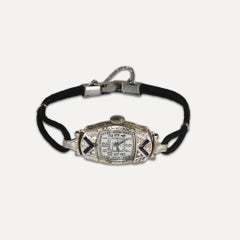 Orologio da donna in oro bianco 18 carati Art Deco con diamanti e zaffiri