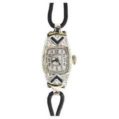 Retro Ladies' 18K White Gold Art Deco Diamond & Sapphire Watch