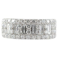 Ladies 18K White Gold Baguette & Round Diamond Half Eternity Wedding Band