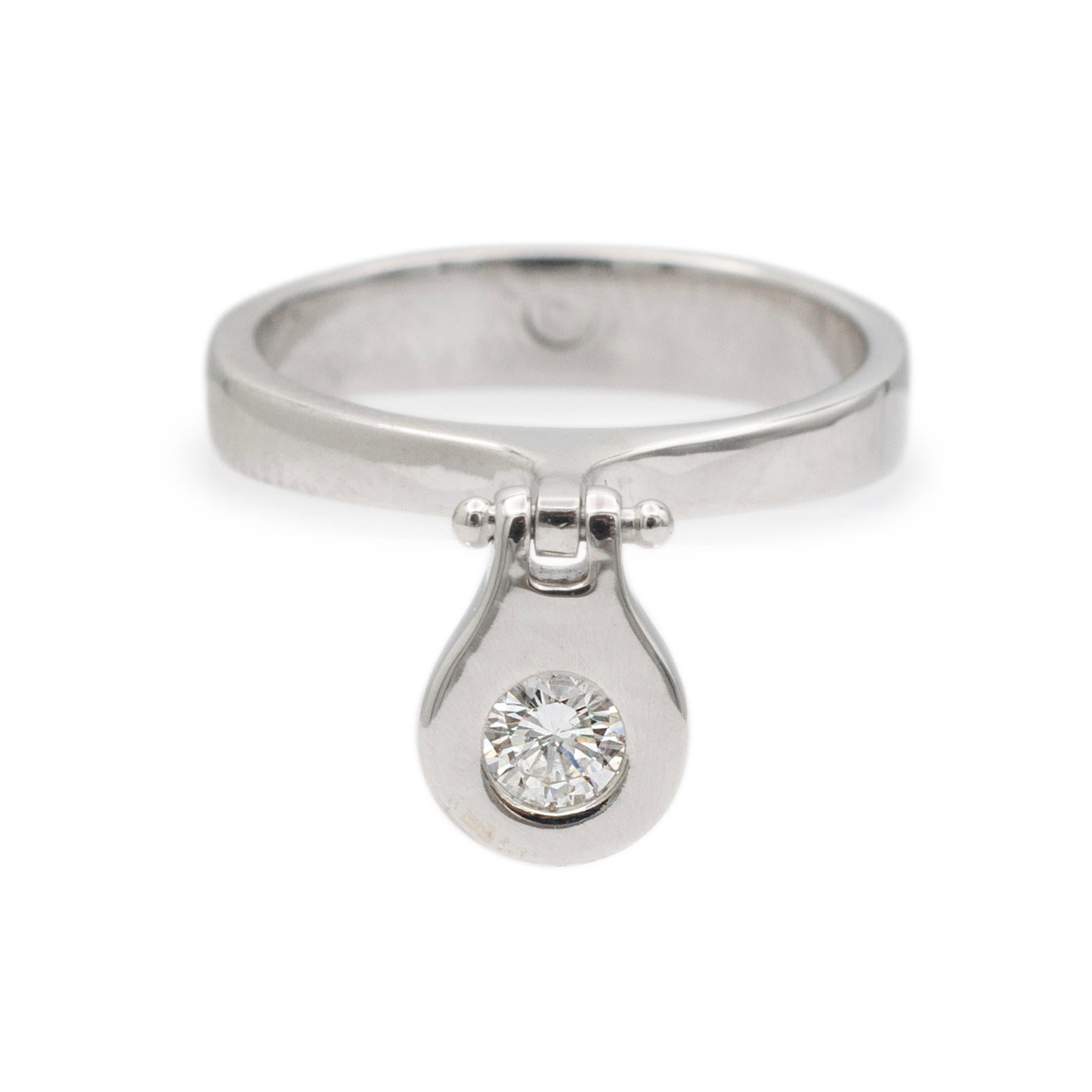 Women's Ladies 18K White Gold Band With Diamond Drop Charm For Sale